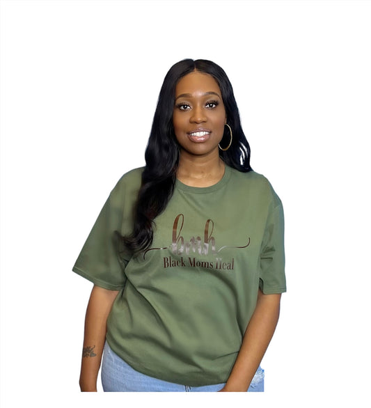 Black Moms Heal Signature Tee- Olive & Brown